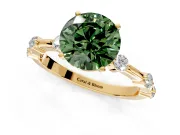 Solitaire Engagement Ring Setting for Fancy Green Round Cut Center with Bezel Station Band and Prong Head in Yellow Gold