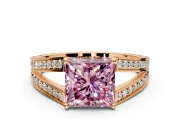 Split Shank Engagement Ring Setting for Fancy Pink Princess Cut Center with Pave Split Shank and Prong Head in Rose Gold