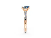 Baguette Engagement Ring Setting for Fancy Blue Oval Center with Alternating Bar-Set Band and Prong Head in Rose Gold