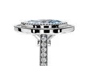 Halo Engagement Ring Setting for Fancy Blue Marquise Center with Milgrain Frame, Pave Band and Prong Head in Platinum