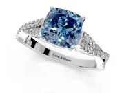 Solitaire Engagement Ring Setting for Fancy Blue Cushion Cut Center with Twisted Pave Split Shank and Prong Head in Sterling Silver