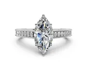 Solitaire Engagement Ring Setting for Marquise Center with Engraved Pave Band and Prong Head in Platinum