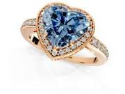 Halo Engagement Ring Setting for Fancy Blue Heart-Shaped Center with Metal-Rimmed Halo, Pave Band and Prong Head in Rose Gold
