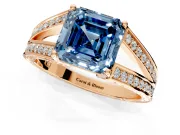 Split Shank Engagement Ring Setting for Fancy Blue Asscher Cut Center with Pave Split Shank and Prong Head in Rose Gold