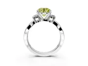 3 Stone Engagement Ring Setting for Fancy Yellow Round Cut Center with Pave Twist Band and Prong Head in Sterling Silver