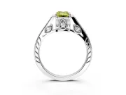 Cathedral Engagement Ring Setting for Fancy Yellow Emerald Cut Center with Antique-Style Pave Band and Prong Head in White Gold