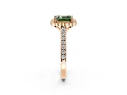 Milgrain Floral Halo Engagement Ring Setting for Fancy Green Asscher Cut Center with Pave Band and Prong Head in Rose Gold