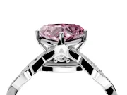 Solitaire Engagement Ring Setting for Fancy Pink Heart-Shaped Center with Accented Twist Band and Leaf Prong Head in Sterling Silver