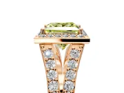 Halo Engagement Ring Setting for Fancy Yellow Princess Cut Center with Narrow Pave Split Shank and Prong Head in Rose Gold