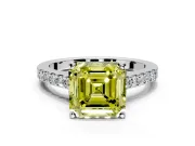 Solitaire Engagement Ring Setting for Fancy Yellow Asscher Cut Center with Crossover Accents and Prong Head in Sterling Silver