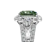 Halo Engagement Ring Setting for Fancy Green Radiant Cut Center with Two-Strand Split Shank and Prong Head in Platinum