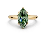 Solitaire Engagement Ring Setting for Fancy Green Marquise Center with Reverse Tapered Band and Prong Head in Yellow Gold