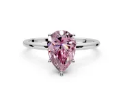 Solitaire Engagement Ring Setting for Fancy Pink Pear-Shaped Center with Straight Thin Band and Prong Head in Sterling Silver