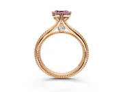 Solitaire Engagement Ring Setting for Fancy Pink Asscher Cut Center with Milgrain Cathedral Band and Prong Head in Rose Gold