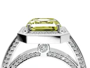 Halo Engagement Ring Setting for Fancy Yellow Asscher Cut Center with Framed Halo, Pave Band and Prong Head in White Gold