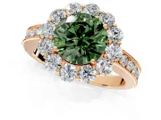 Halo Engagement Ring Setting for Fancy Green Round Cut Center with Milgrain Channel Band and Prong Head in Rose Gold