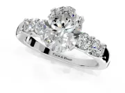 5 Stone Engagement Ring Setting for Oval Center with Plain Band and Prong Head in Platinum