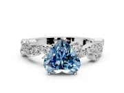 Solitaire Engagement Ring Setting for Fancy Blue Heart-Shaped Center with Bar-Station Pave Twist and Prong Head in Platinum
