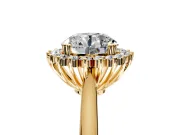 Starburst Halo Engagement Ring Setting for Round Cut Center with Thin Round-Wire Band and Prong Head in Yellow Gold