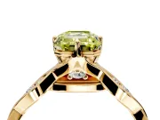 Solitaire Engagement Ring Setting for Fancy Yellow Emerald Cut Center with Accented Twist Band and Leaf Prong Head in Yellow Gold