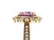 Milgrain Halo Engagement Ring Setting for Fancy Pink Radiant Cut Center with Bezel Point Accents and Prong Head in Yellow Gold