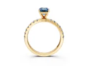 Open Basket Engagement Ring Setting for Fancy Blue Emerald Cut Center with Pave Band and Prong Head in Yellow Gold