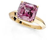 Solitaire Engagement Ring Setting for Fancy Pink Asscher Cut Center with Wide Knife Ridge Band and Prong Head in Yellow Gold