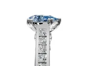 Solitaire Engagement Ring Setting for Fancy Blue Pear-Shaped Center with Channel Band and Double Claw Prong Head in Platinum