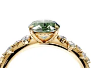 Cluster Engagement Ring Setting for Fancy Green Oval Center with Round Cut Accent Band and Prong Head in Yellow Gold
