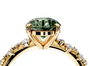 Solitaire Engagement Ring Setting for Fancy Green Round Cut Center with Trailing Leaf Accent Band and Prong Head in Yellow Gold