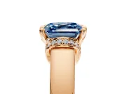 Solitaire Engagement Ring Setting for Fancy Blue Asscher Cut Center with Wide Band, Pave Collar and Prong Head in Rose Gold