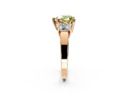 3 Stone Engagement Ring Setting for Fancy Yellow Heart-Shaped Center with Matching Side Accents and Prong Head in Rose Gold