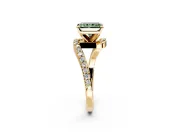Solitaire Engagement Ring Setting for Fancy Green Radiant Cut Center with Pave Bypass Swirl Band and Prong Head in Yellow Gold