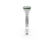 Cluster Engagement Ring Setting for Fancy Green Princess Cut Center with Bezel Accent Clusters and Prong Head in Sterling Silver