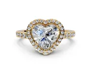 Halo Engagement Ring Setting for Heart-Shaped Center with Inner Milgrain Border and Prong Head in Yellow Gold