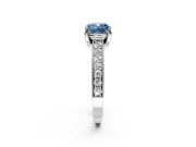 Solitaire Engagement Ring Setting for Fancy Blue Cushion Cut Center with Milgrain-Framed Pave Band and Prong Head in Platinum