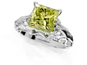 Solitaire Engagement Ring Setting for Fancy Yellow Princess Cut Center with Filigree Accent Basket and Prong Head in Platinum