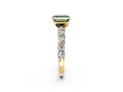 Shared-Prong Engagement Ring Setting for Fancy Green Asscher Cut Center with Graduated Accents and Prong Head in Yellow Gold