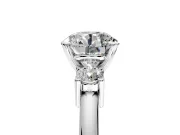 3 Stone Engagement Ring Setting for Round Cut Center with Wide Plain Band and Prong Head in Sterling Silver