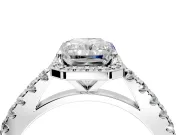 Halo Engagement Ring Setting for Radiant Cut Center with Full Pave Band and Prong Head in Sterling Silver