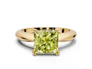 Solitaire Engagement Ring Setting for Fancy Yellow Princess Cut Center with Reverse Tapered Band and Prong Head in Yellow Gold