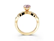 Solitaire Engagement Ring Setting for Fancy Pink Oval Center with Criss-Cross Accent Band and Prong Head in Yellow Gold