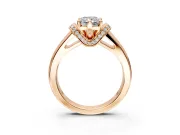Solitaire Engagement Ring Setting for Radiant Cut Center with Wide Band, Pave Collar and Prong Head in Rose Gold