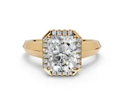 Halo Engagement Ring Setting for Radiant Cut Center with Knife Ridge Cathedral Band and Prong Head in Yellow Gold