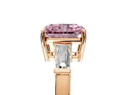 3 Stone Engagement Ring Setting for Fancy Pink Radiant Cut Center with Baguette Accents and Prong Head in Rose Gold