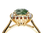 Starburst Halo Engagement Ring Setting for Fancy Green Cushion Cut Center with Thin Round-Wire Band and Prong Head in Yellow Gold