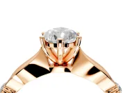 Solitaire Engagement Ring Setting for Pear-Shaped Center with Carved Leaf Shoulders and Prong Head in Rose Gold
