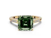 Solitaire Engagement Ring Setting for Fancy Green Asscher Cut Center with Channel Accents and Prong Head in Yellow Gold