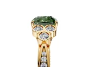 Cluster Engagement Ring Setting for Fancy Green Cushion Cut Center with Bezel Accent Clusters and Prong Head in Yellow Gold