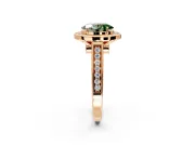 Halo Engagement Ring Setting for Fancy Green Oval Center with Outer Bezel Rim, Pave Band and Prong Head in Rose Gold